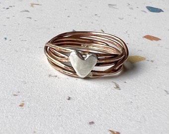 Goldfilled Nest Ring with sterling silver heart handmade nest band