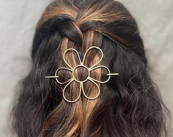 Fermaglio per capelli a forma di margherita in ottone fatto a mano: fermaglio per chignon