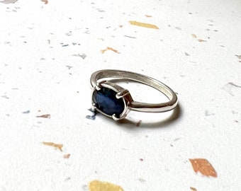 Dark Blue Sapphire Ring in Sterling Silver Prong Ring