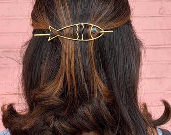Handmade Brass Sardine Hair Slide: Fish Hair Clip Fish Core