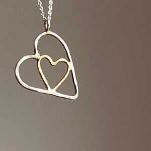 Handmade I carry your heart with me Pendant Two Heart Black and Gold Heart Necklace Valentine's Day 14k gold and sterling silver image 2
