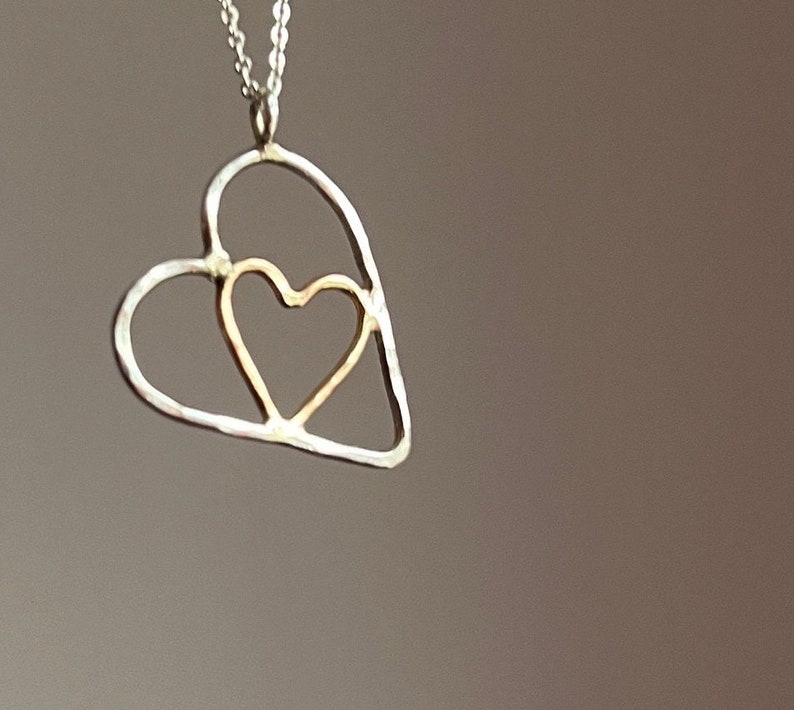 Handmade I carry your heart with me Pendant Two Heart Black and Gold Heart Necklace Valentine's Day 14k gold and sterling silver image 2