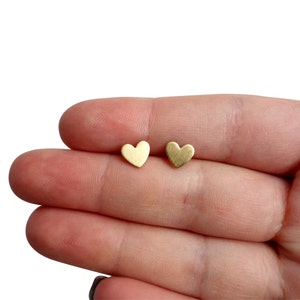 Handmade Tiny Brass Heart Studs with Sterling Silver Posts- Ready to ship