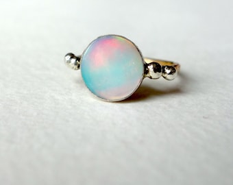 Aurora Opal Coin Ring in Sterling and 14k Goldfilled