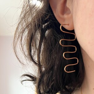 Handmade Back and Forth 14k Gold Fill Geometric Squiggle Stud Statement Dangle Earrings image 3