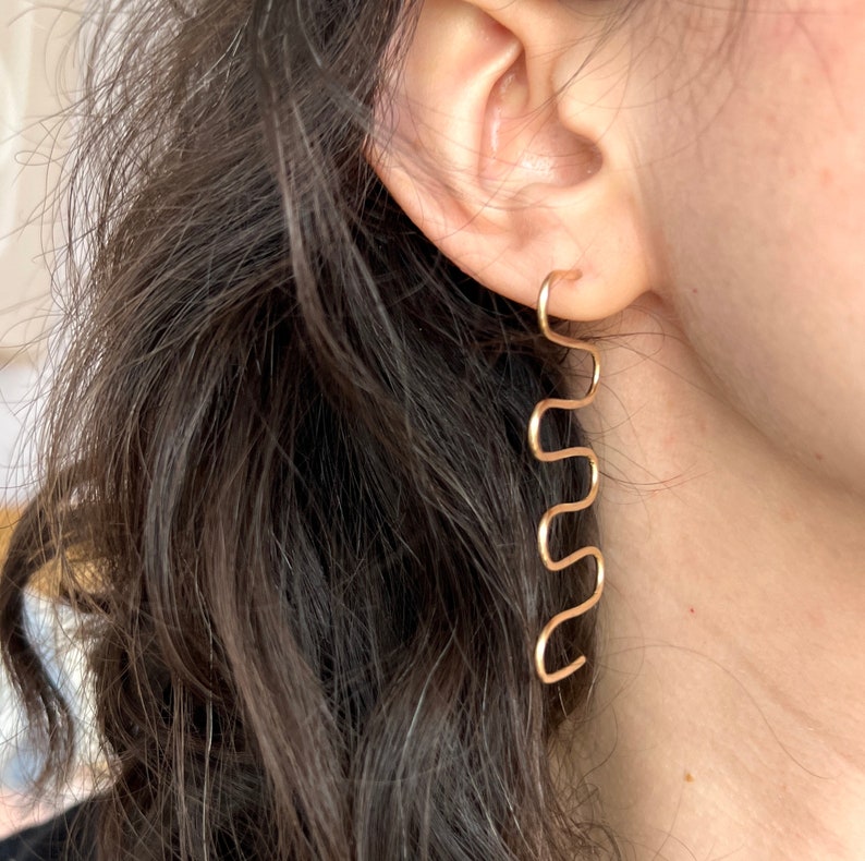 Handmade Back and Forth 14k Gold Fill Geometric Squiggle Stud Statement Dangle Earrings image 5