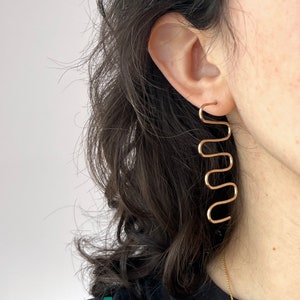 Handmade Back and Forth 14k Gold Fill Geometric Squiggle Stud Statement Dangle Earrings image 9