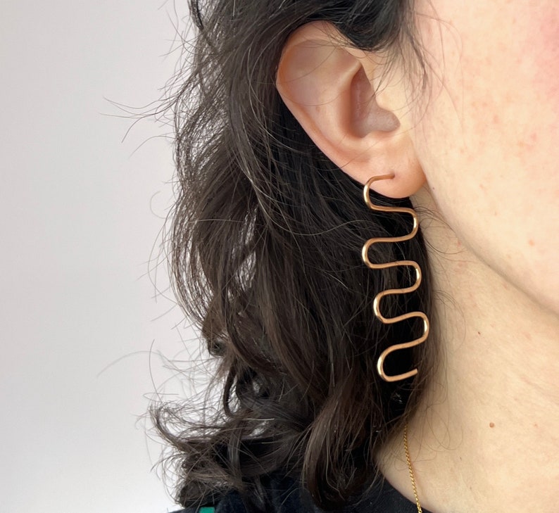 Handmade Back and Forth 14k Gold Fill Geometric Squiggle Stud Statement Dangle Earrings image 9