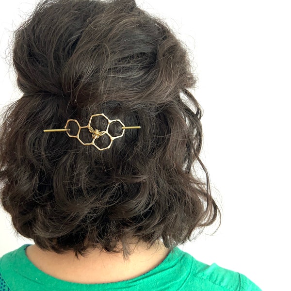 Clip de pelo Bun Pin Mini Honeycomb Latón hecho a mano Hair Bun Slide Pin // clip de pelo // pasador de pelo // soporte de cola de pony dama de honor pelo nupcial