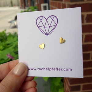 Handmade Tiny Brass Heart Studs with Sterling Silver Posts Ready to ship image 5