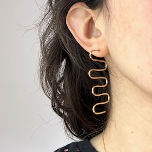 Handmade Back and Forth 14k Gold Fill Geometric Squiggle Stud Statement Dangle Earrings image 1