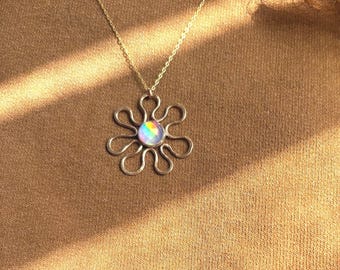 Aurora Opal Daisy Splat Pendant in 14k goldfilled and sterling silver
