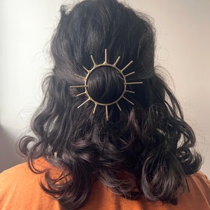 Sunburst Hair Pin Handmade Solid Brass Hair Slide Bun Pin Bridal Hair Special Occasion Hairclip hippie hair style rachel pfeffer original image 3