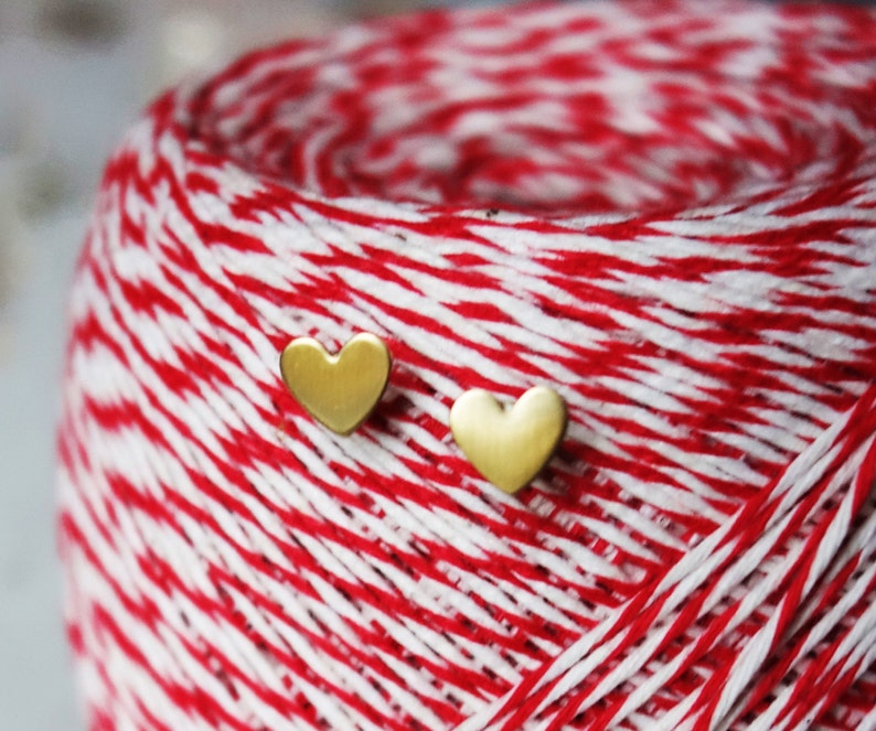 Handmade Tiny Brass Heart Studs with Sterling Silver Posts Ready to ship image 6