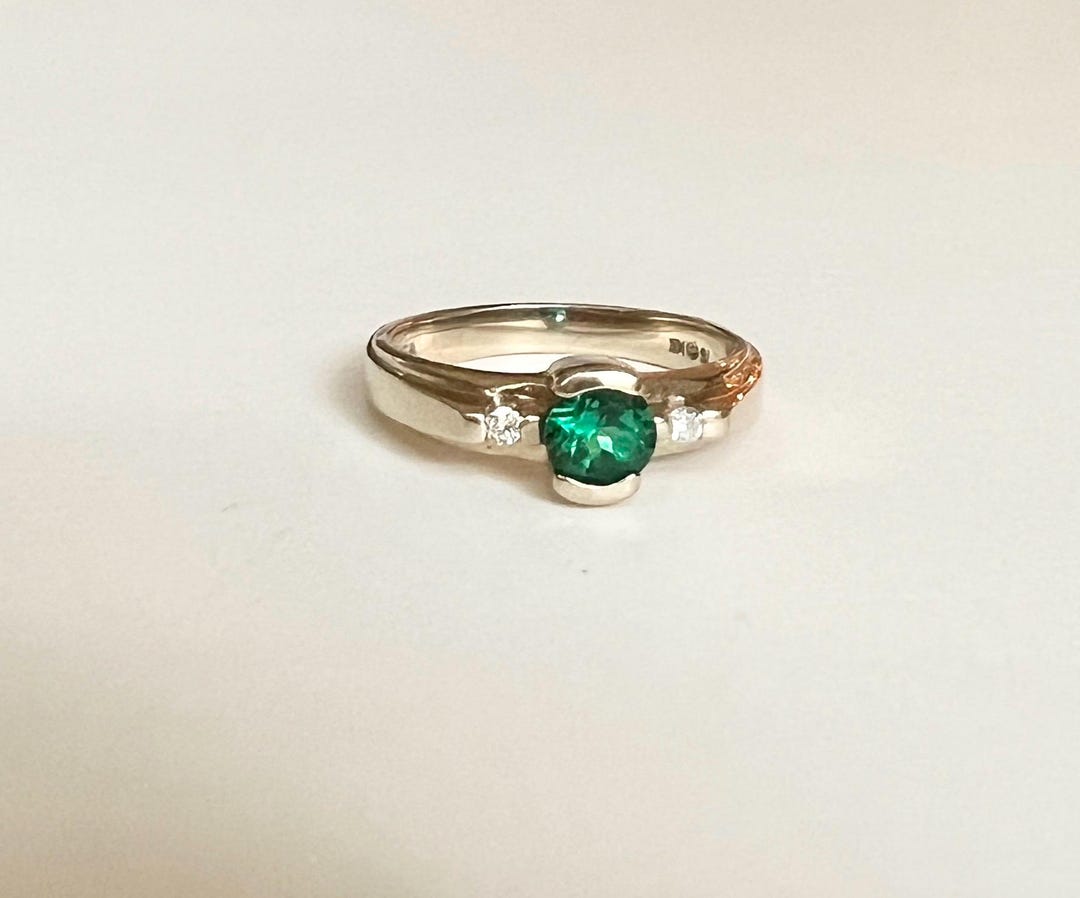 Handmade Chatham Emerald and Diamond Ring in Rescued Vintage Setting - Etsy