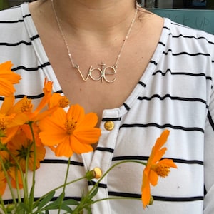 VOTE handmade silver and gold word text necklace image 2