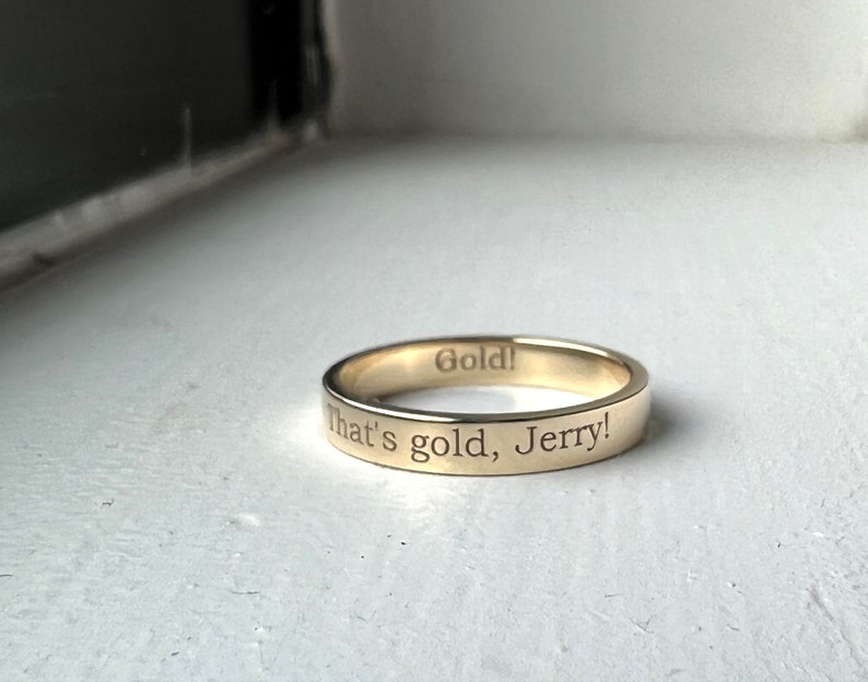 Handmade Gold Jerry Gold Seinfeld Wedding Band Promise Ring 14k Solid Gold 3mm Ring image 2