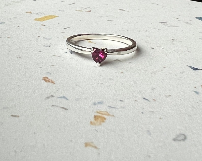 Handmade Idaho Garnet Heart Ring in Sterling Silver Valentines day January Birthstone image 5