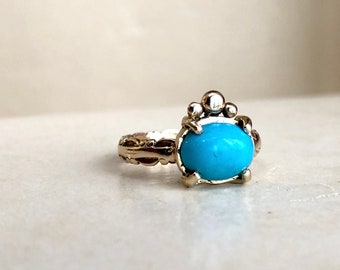 Handmade Turquoise Crown Mash Up Ring New and Old 1940 Engraved Recycled Band