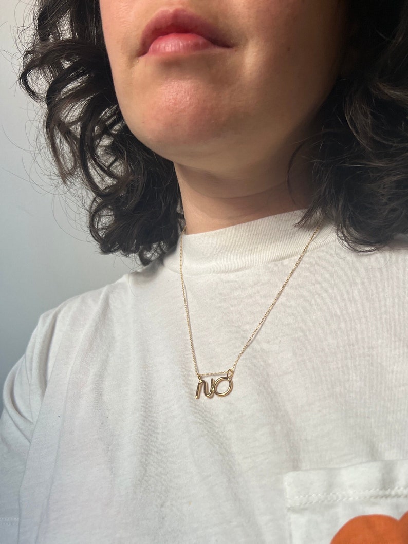 Ugh or NO Necklace Handmade Word Pendant Chain Slider In Brass or Sterling Silver or GF image 3