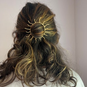 Sunburst Hair Pin Handmade Solid Brass Hair Slide Bun Pin Bridal Hair Special Occasion Hairclip