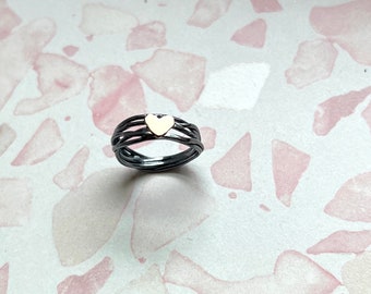 Sterling Silver Nest Heart Ring with Brass Heart Handmade By Rachel Pfeffer