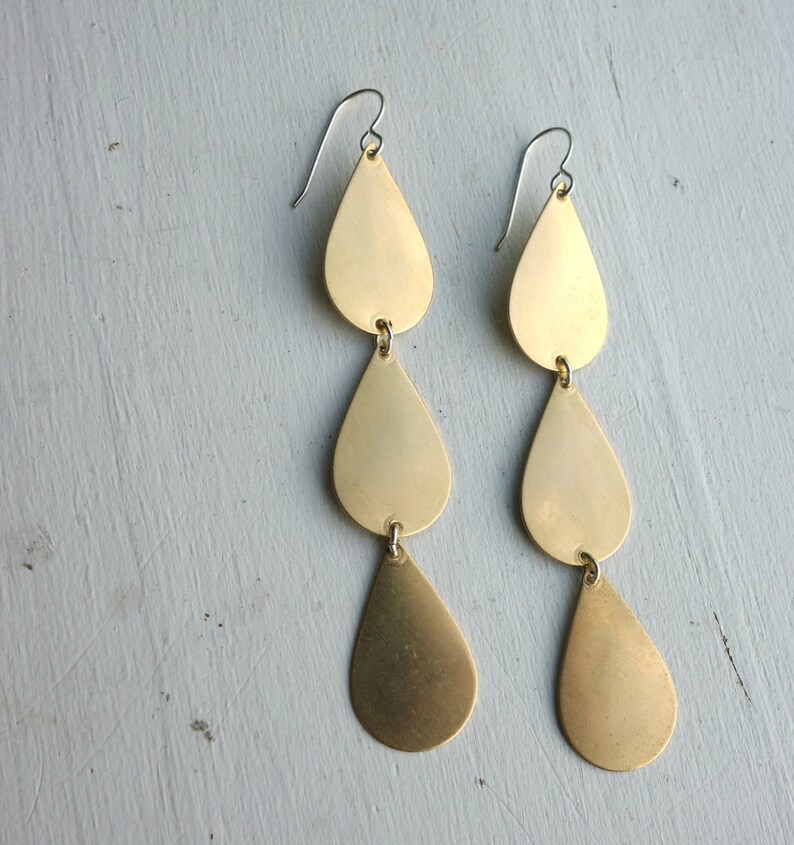 Handmade Brass Tear Drop Dangle Earrings Handmade by Rachel Pfeffer image 3