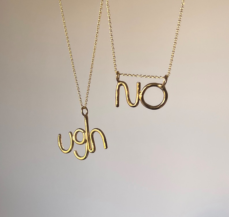 Ugh or NO Necklace Handmade Word Pendant Chain Slider In Brass or Sterling Silver or GF image 5