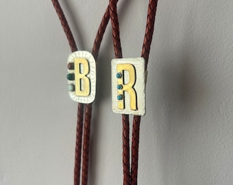 Handmade Handmade Initial Bolo with sleeping beauty turquoise in sterling silver and b