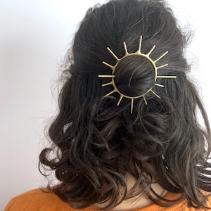 Sunburst Hair Pin Handmade Solid Brass Hair Slide Bun Pin Bridal Hair Special Occasion Hairclip hippie hair style rachel pfeffer original image 6