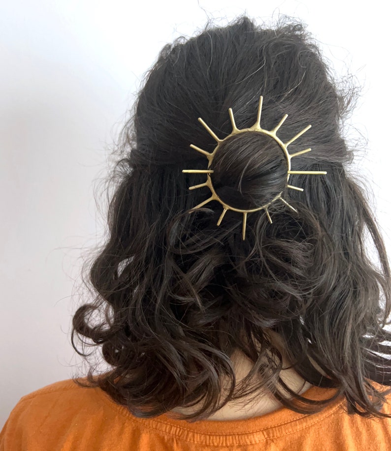 Handmade Sunburst Hair Pin Handmade Solid Brass Hair Slide Bun Pin Bridal Special Occasion Hairclip style rachel pfeffer original image 6