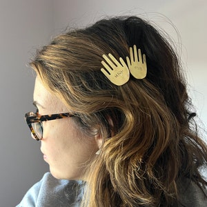 Handmade High Five Hair Barrette Hair Clip Two Hands Brass Hand Hairlip image 3