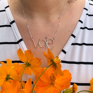 VOTE handmade silver and gold word text necklace image 3