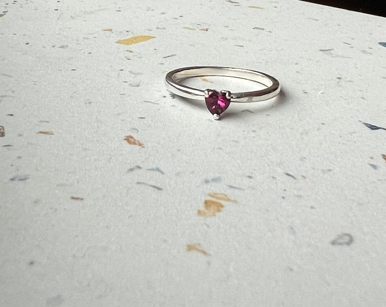 Handmade Idaho Garnet Heart Ring in Sterling Silver Valentines day January Birthstone image 6