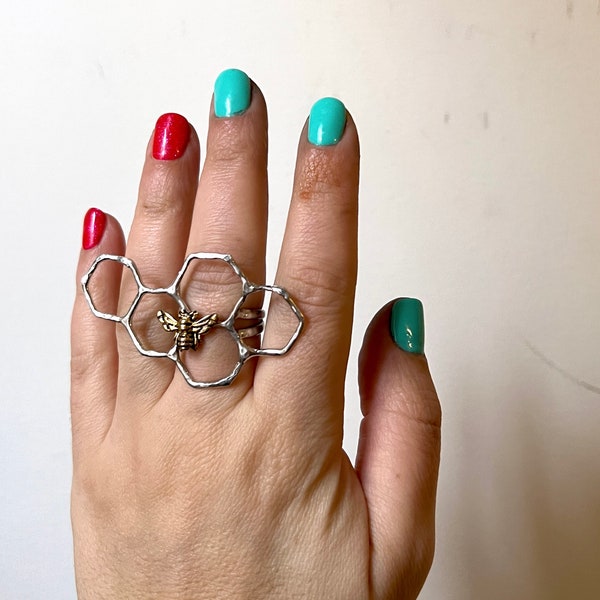 Sterling Silver Honeycomb Knuckle ring