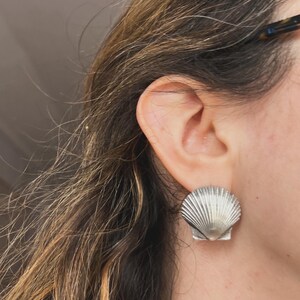 Vintage Sterling silver Shell statement Studs mermaid earrings summer beach
