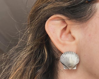 Vintage Sterling silver Shell statement Studs mermaid earrings summer beach