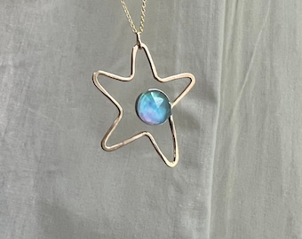 Handmade Dancing Star with Aurora Opal Doublet in 14k goldfill