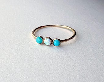 Opal and turquoise trio ring in 14k goldfill