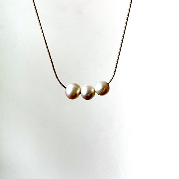 Handmade Three Pearl Chain Necklace