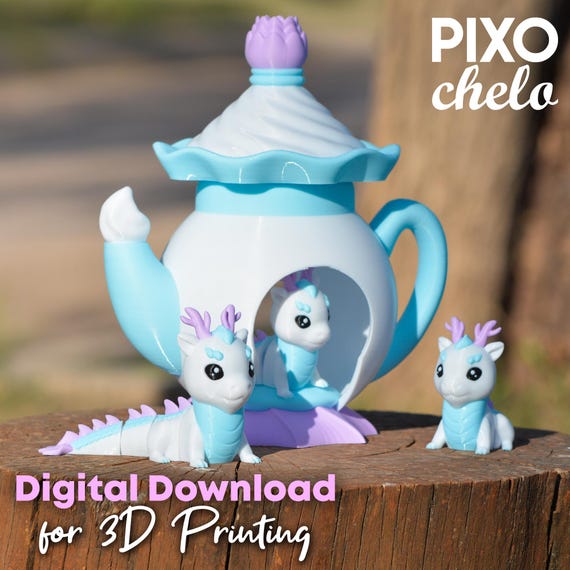 Chaolong Dragon the Teapot Guardian .STL File for 3dPrinting, Articulated Figure, Print-In-Place, Cute Flexi
