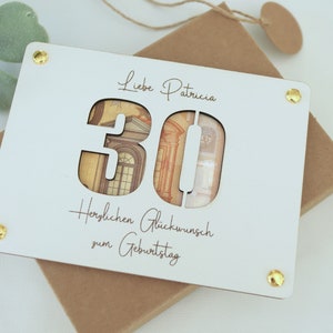Geldgeschenk Geburtstag, Geschenk zum 30. Geburtstag, Glückwunschkarte mit Name, Geldkarte