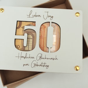 Geldgeschenk Geburtstag mit Name, Geschenk zum 50. Geburtstag, Glückwunschkarte mit Name, Geldkarte