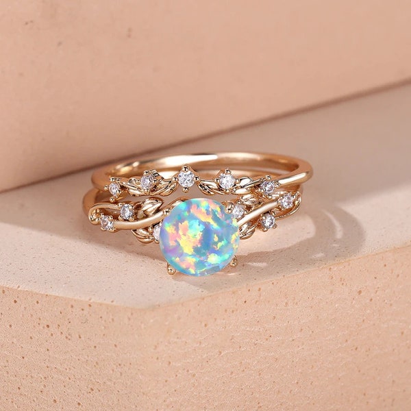 Stackable Opal Promise Ring - 18K Gold Plated Luxury Women's Ring (Hand Made)