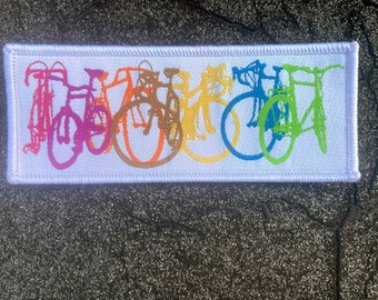 Iron on Rainbow Bike Bicycle Bunch Row Stack Patch