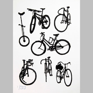 Klassische Schwarz-Weiß-Fahrradkarte Silhouetten Radfahren - Fahrrad Kunstdruck, Fahrrad Kunstdruck, Fahrrad Kunstdruck, Fahrrad Poster Druck