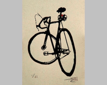 Handmade Bicycle Art Print, Bike Art Print, Vintage Bicycle Art , Single Speed : Alec's Madison Facing Left