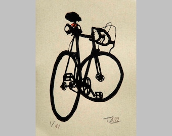 Handmade Bicycle Art Print, Bike Art Print, Vintage Bicycle Art , Single Speed : Alec's Madison Facing Right