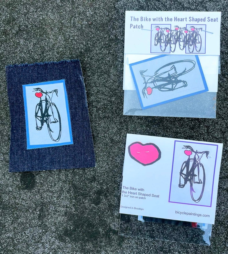 Iron-On Bicycle Patch Bike with Heart-Shaped Seat 3x2 image 2