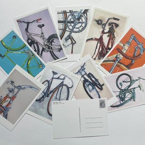 Cartoline artistiche di biciclette – Dipinti originali di biciclette su cartoline 4x6 Set di 9